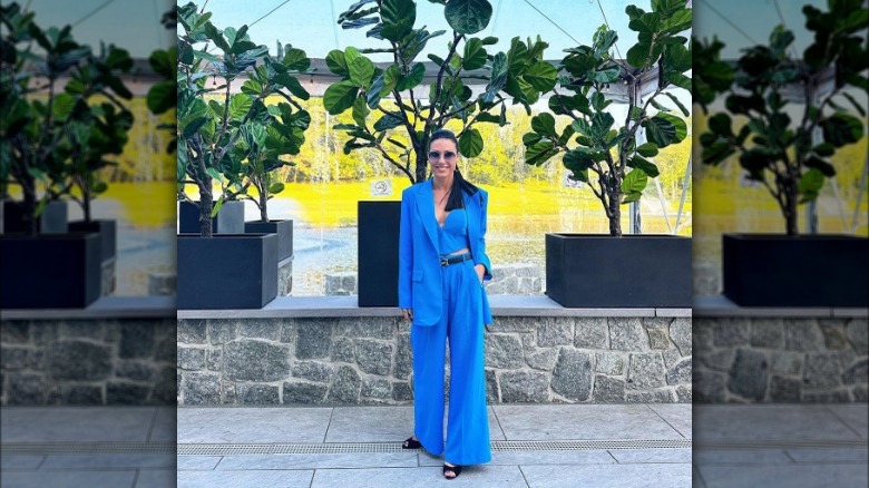 Blue pantsuit and crop top