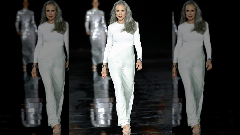 Andie MacDowell walks the runway during Paris Fashion Week, 2026