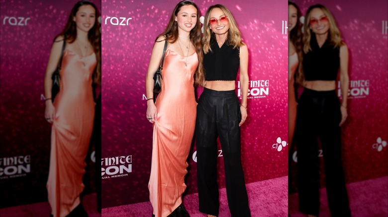 Giada De Laurentiis in a black outfit on Instagram and a young woman on the red carpet