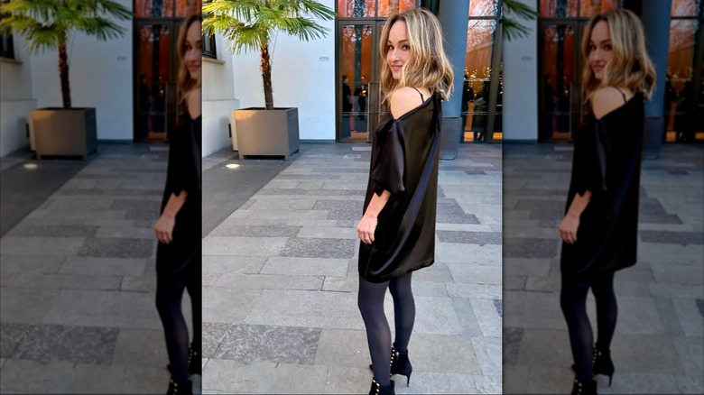 Giada De Laurentiis in a black dress and booties on Instagram