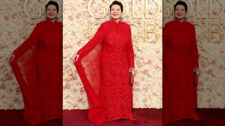 Isabella Rossellini in red at the 2025 Golden Globes