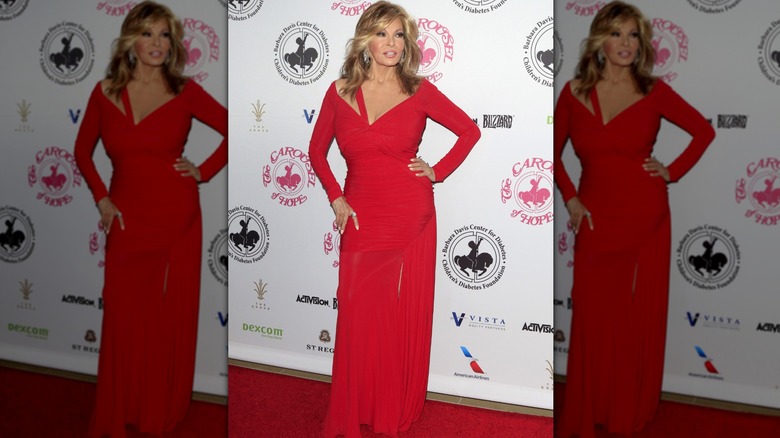 Raquel Welch in a red gown on the red carpet in 2016