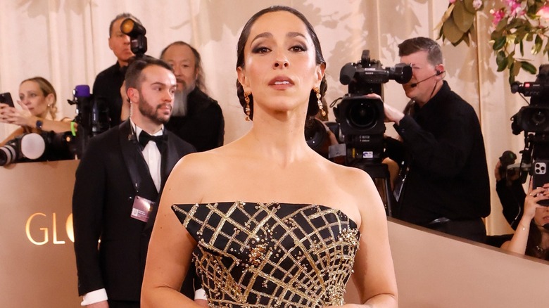 Oona Chaplin posing on the 2026 Golden Globes red carpet