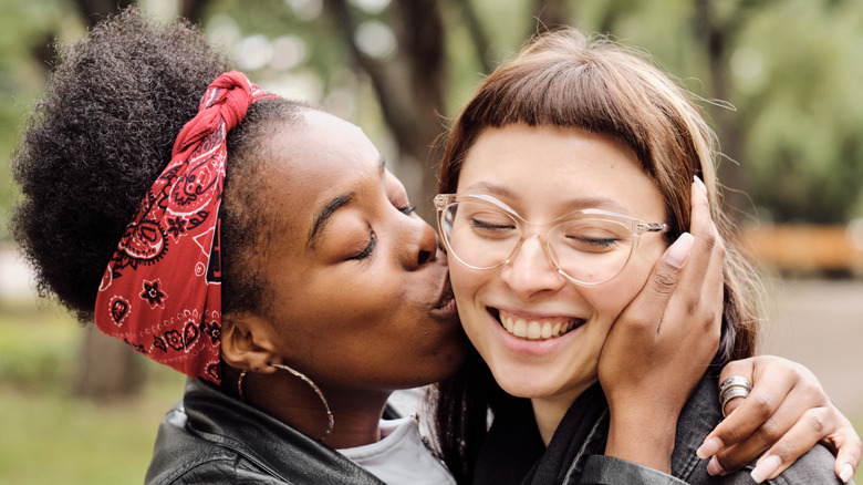 lesbian couple embracing