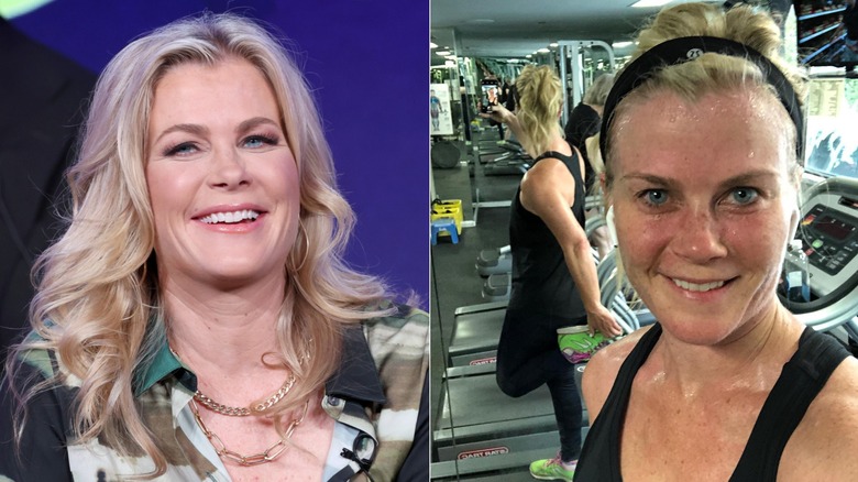 Alison Sweeney with and without makeup, side by side photos