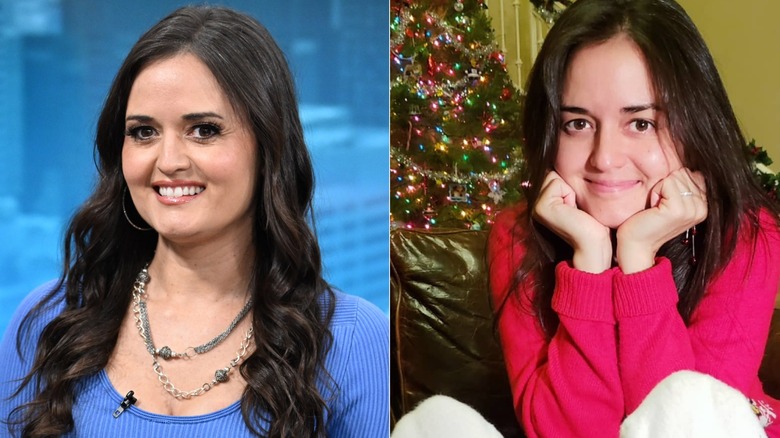 Danica McKellar with and without makeup, side by side photos