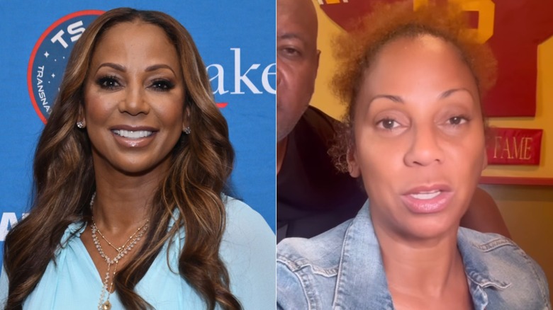 Holly Robinson Peete with and without makeup, side by side photos