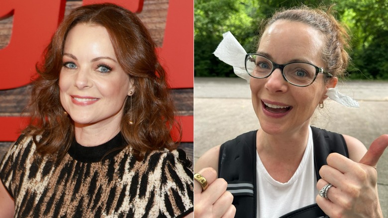 Kimberly Williams-Paisley with and without makeup, side by side photos