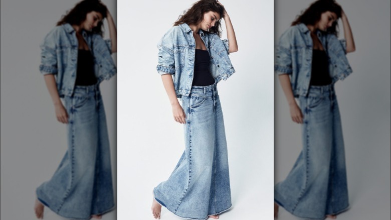 Woman in denim skirt 
