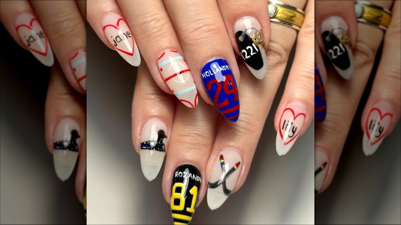 Long nails with a "Heated Rivalry" theme