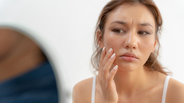 irritated skin in the mirror 