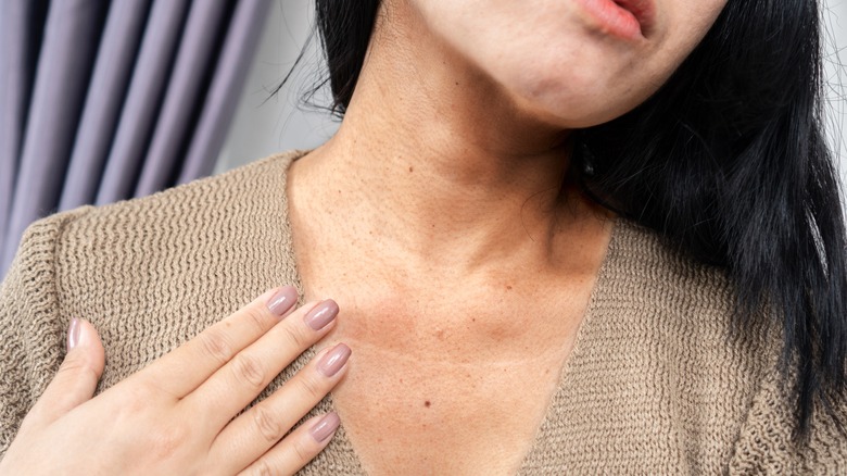 Woman checking on her skin
