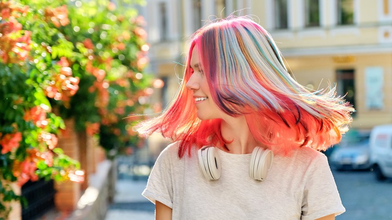 Person with brightly dyed hair
