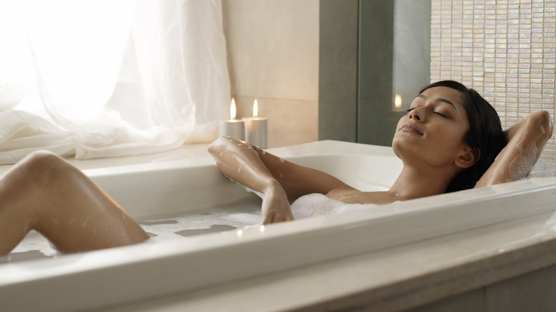 Woman taking bath