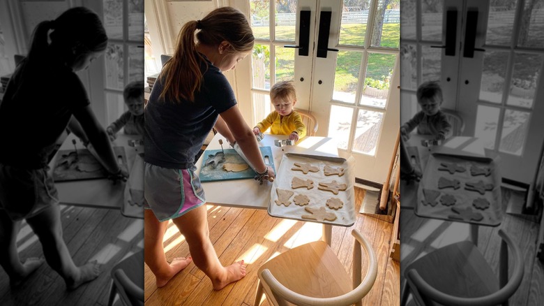 Emmie and Crew Gaines pictured in 2019 baking cookies