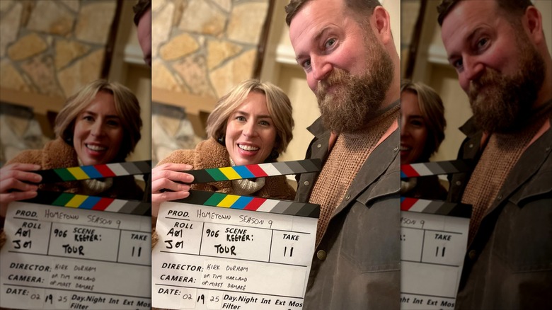 Erin and Ben Napier with a clapperboard in 2025