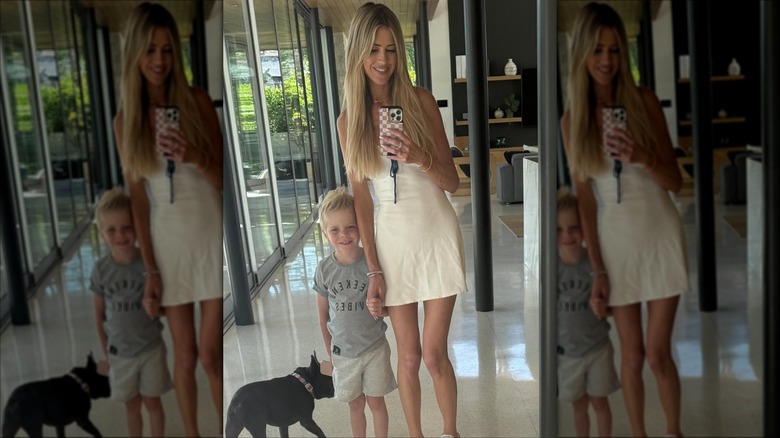 Christina Haack in a selfie with her son, Hudson and their dog