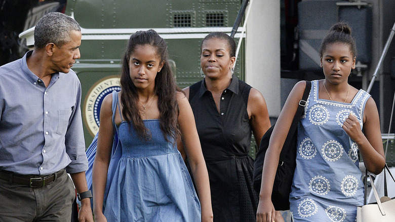 The Obamas walking together