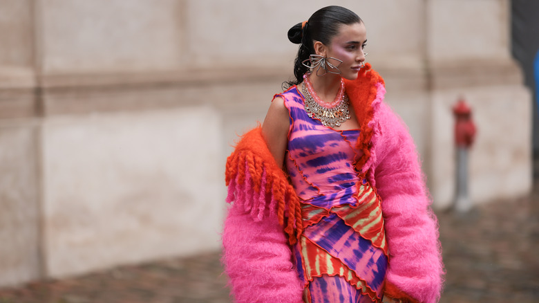 Woman wearing tie dye dress