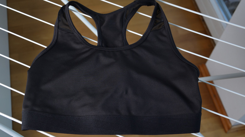 Sports bra on a laundry stand