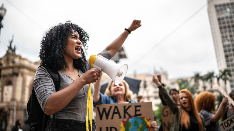 Woman leading a demonstration