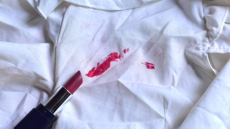 Lipstick stain on white clothing