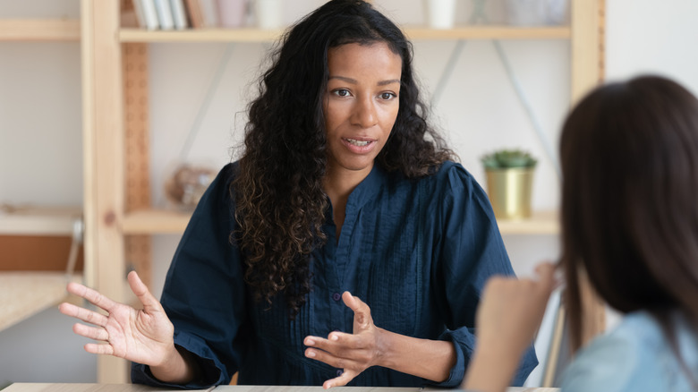 two women talking