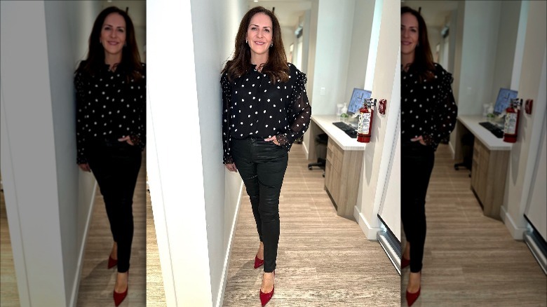 Woman in polka dot top 