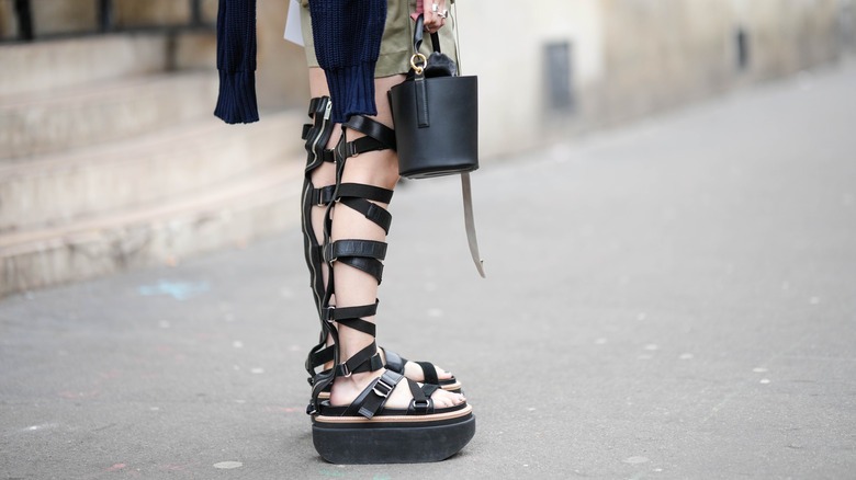 Black leather gladiator sandals 