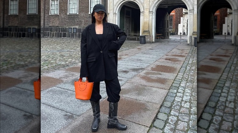 slouchy suit boots outfit