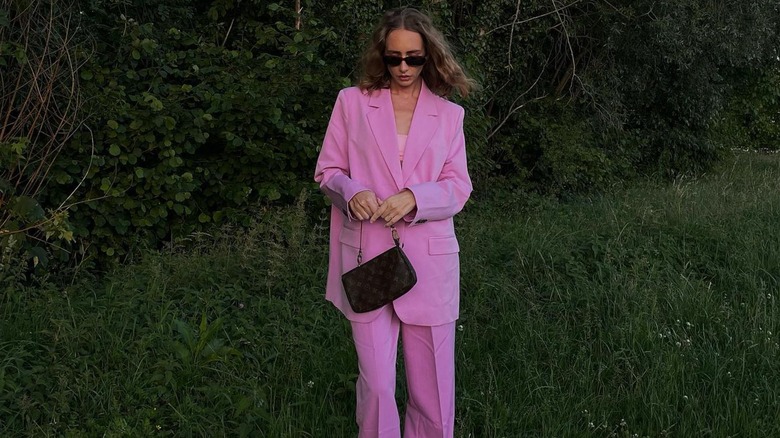 pink slouchy suit outfit