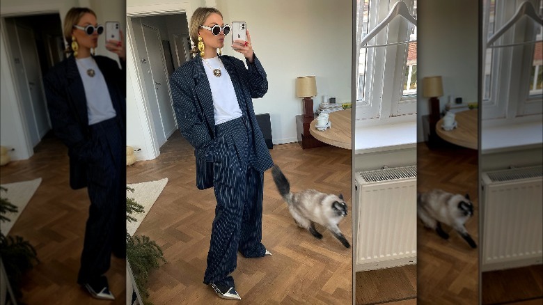 slouchy suit outfit bold accessories