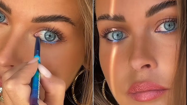 Muriëlle van Schaik applying blue eyeliner