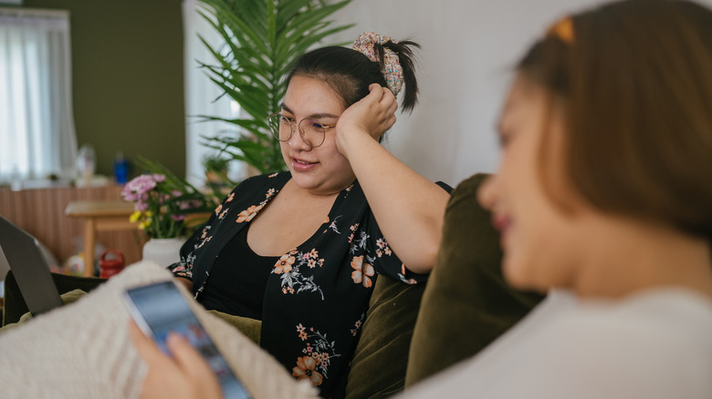 two women on couch