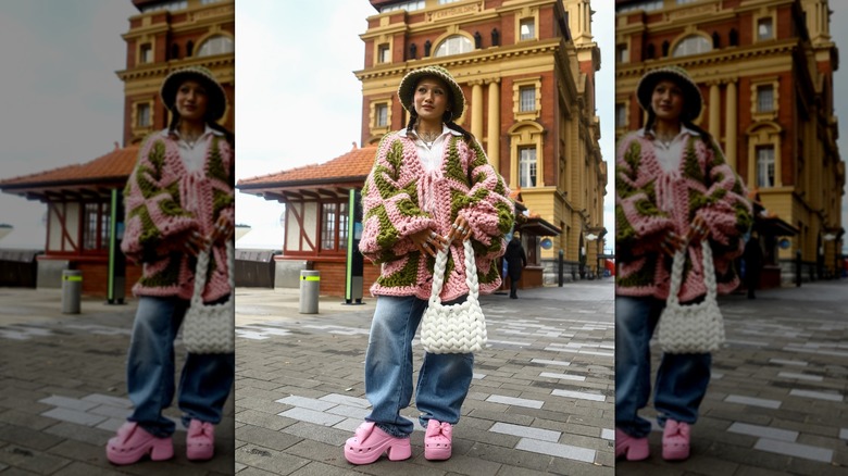 Ariane Ilagan wearing Crocs, Levis, & Custom hat and top attends New Zealand Fashion Week 2025