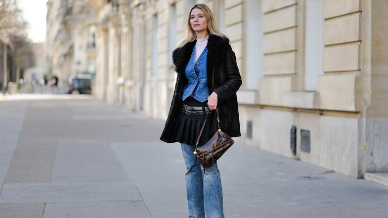 Tennis skirt over jeans 