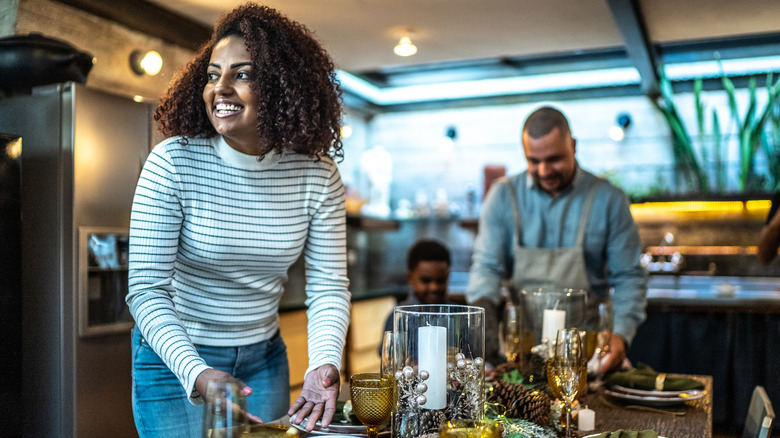 Family preparing for holiday dinner