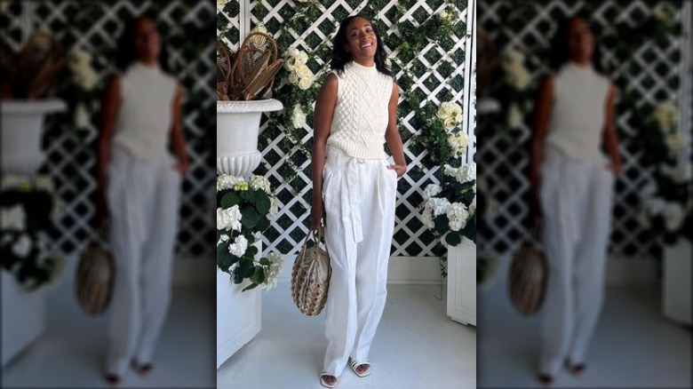 Summer knit monochromatic white outfit