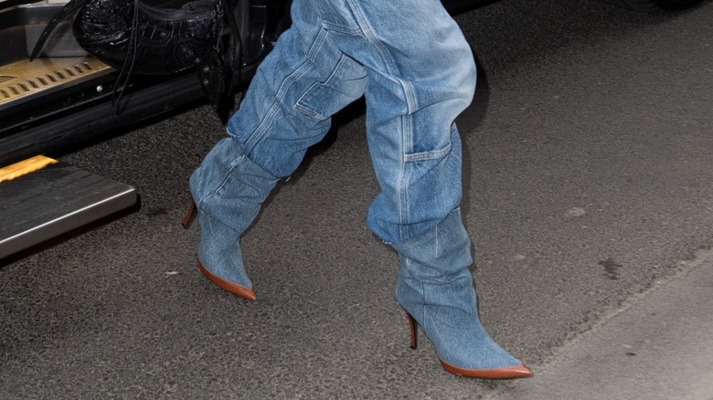 Julia Fox wearing denim shoes and denim pants