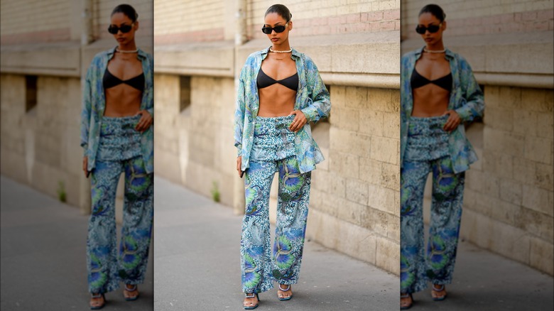 Woman in pajamas and bra 