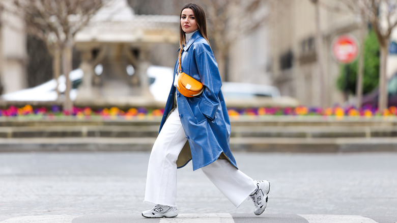 Woman in wide leg pants