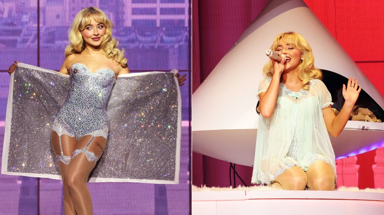 Split images of Sabrina Carpenter onstage during her Short 'n Sweet tour