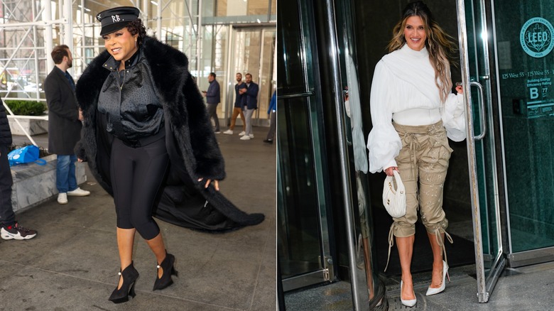 Taraji P. Henson in an all-black outfit, including capris, and Ashley Roberts wearing neutral capris, side by side photos