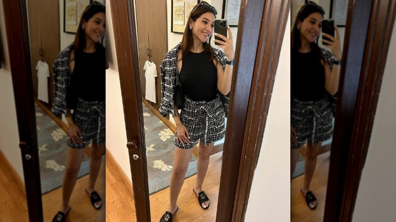 Woman in shorts co-ord