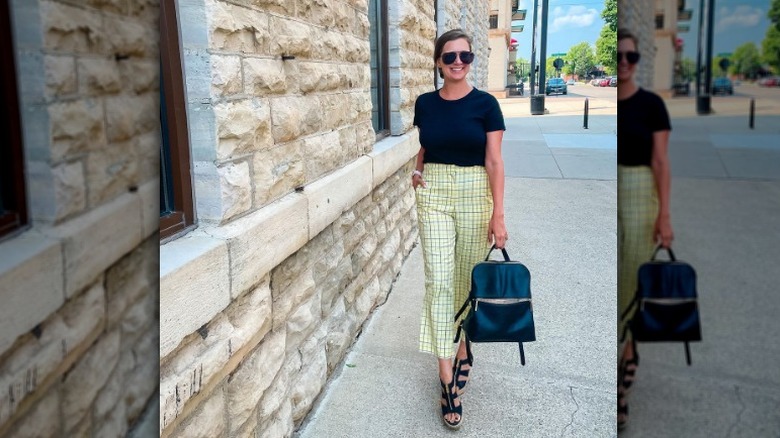 Woman in patterned pants