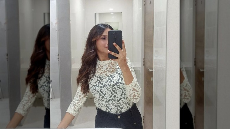 Woman in lace top