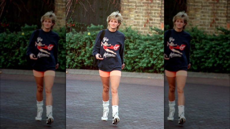 Princess Diana heading to the gym in her iconic gym look in 1995