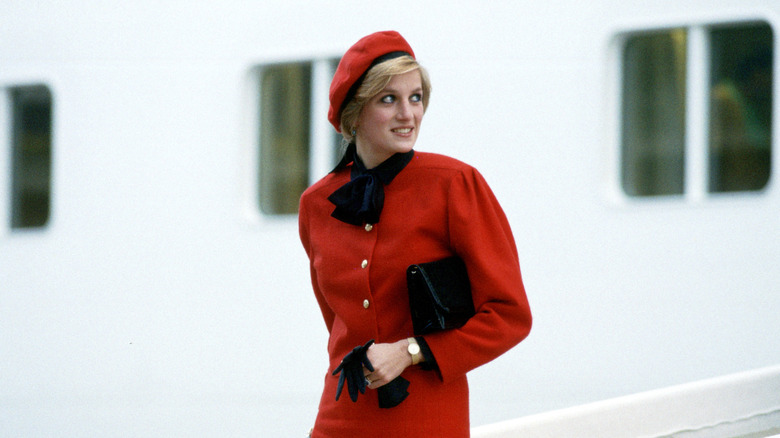Princess Diana in bright red outfit