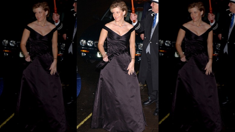 Sophie, Duchess of Edinburgh, in a black gown with a plunging neckline