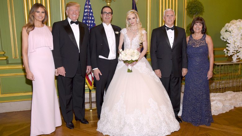 melania and donald trump, mike and mother pence at the wedding of Steven Mnuchin and Louise Linton in june 2017